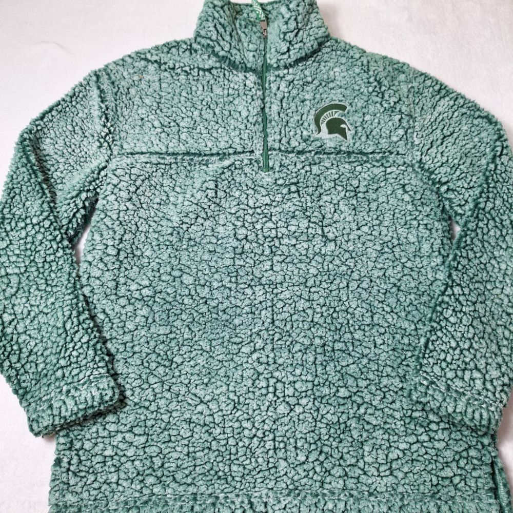 MICHIGAN State Spartans Boxcraft 1/4 Zip Sherpa Pullover Womens Sz XS Green Soft